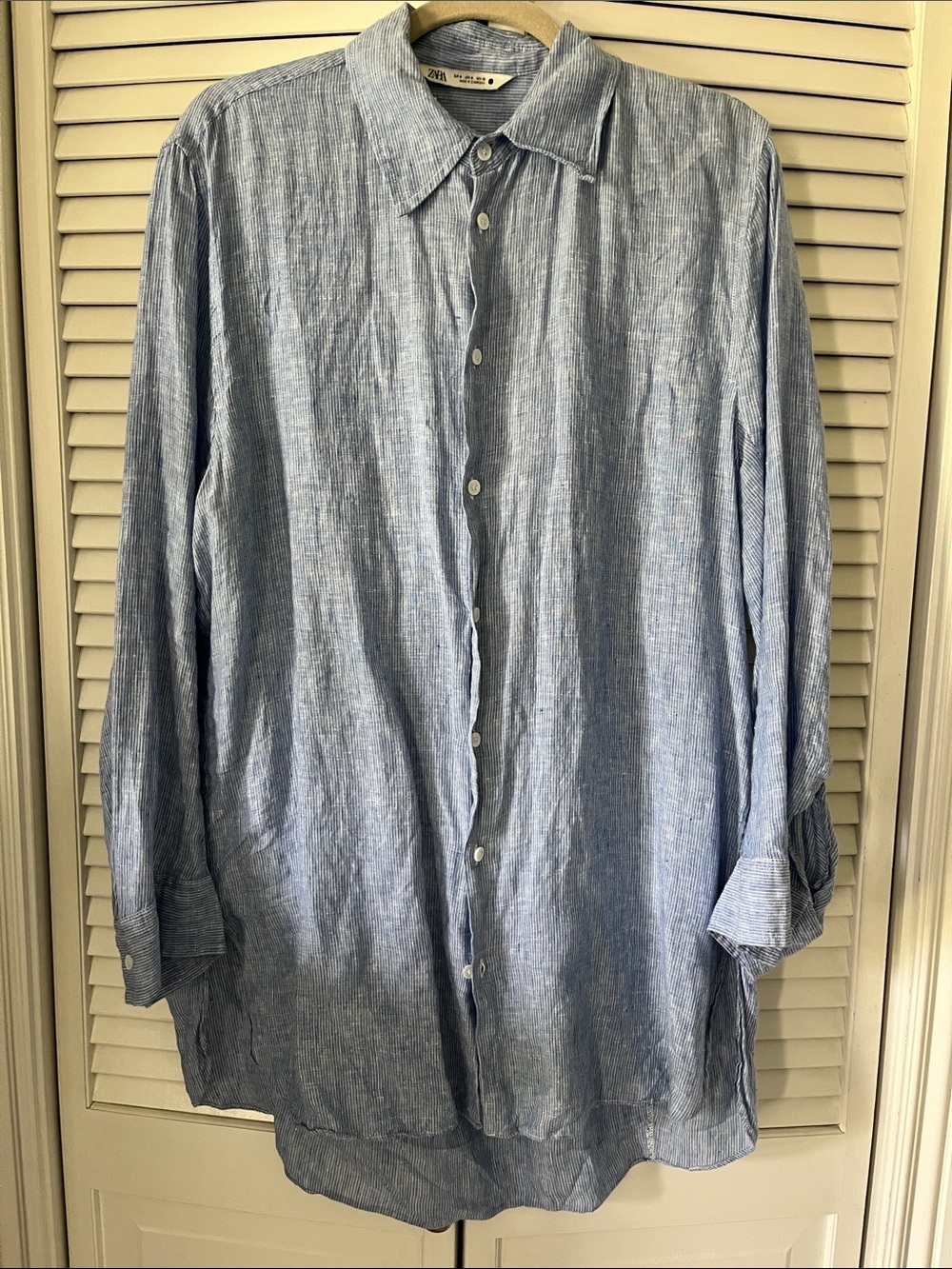 Zara Sky Blue Linen Button-Down Shirt